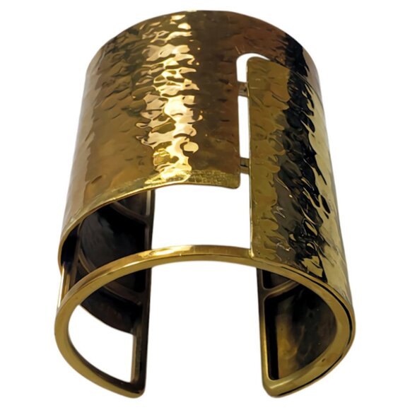 Vintage LANVIN PARIS Hammered Brass Oracle Cuff Bracelet S/S 2013 Runway - Picture 3 of 11
